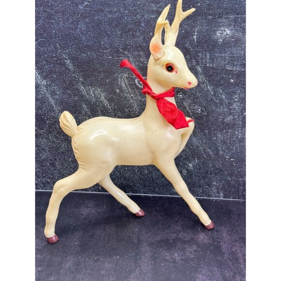 Vintage Large White Plastic Prancing Reindeer Pink Ears Mouth Midcentury 12" - Picture 4 of 12